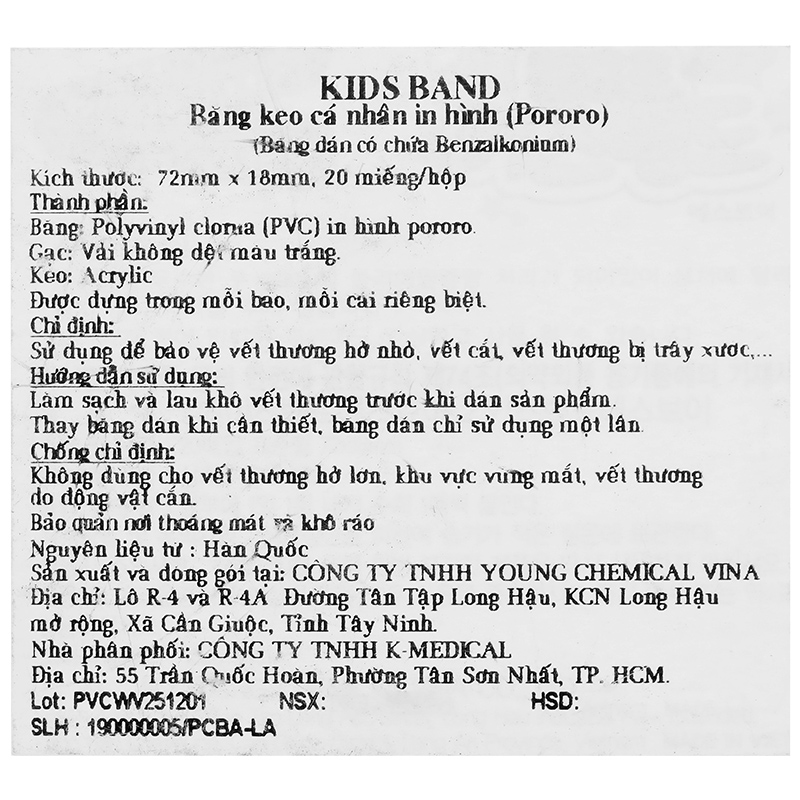 Băng keo cá nhân in hình Pororo Kids Band (72 x 18mm) hộp 8 miếng - 11
